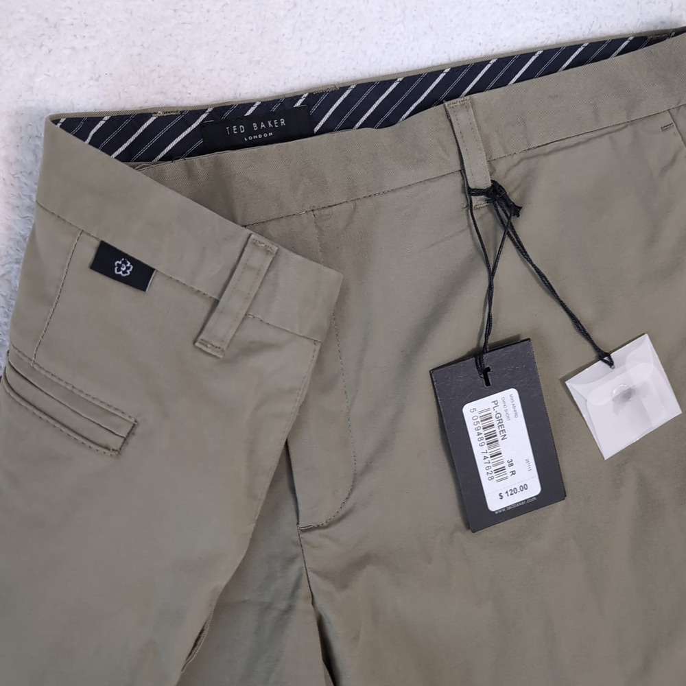 NWT TED BAKER London Preppy Casual Ashford Chino Shorts Green Size 38R 9" $120